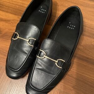 A New Day Women's Classic Black Loafers with Gold Accent